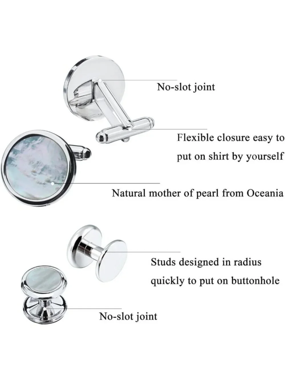 Elegant Mother-of-Pearl Tuxedo Shirt & Cufflink Set for Weddings & Events